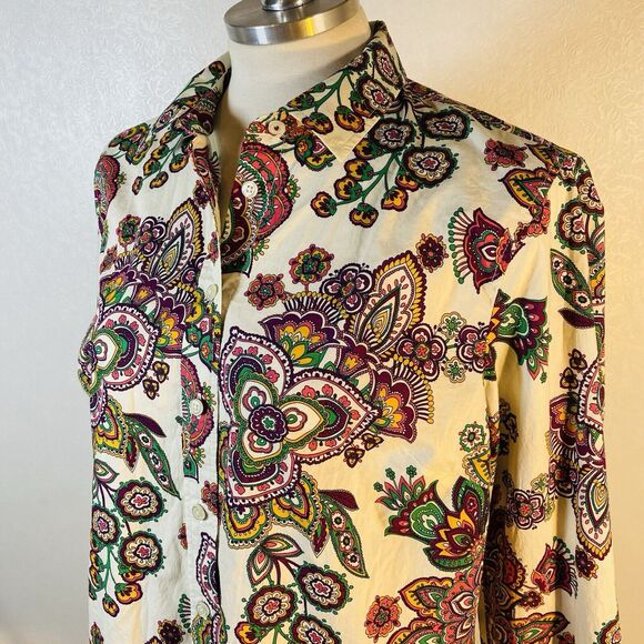 Talbots Petites sz MP Paisley Button Shirt Top - Picture 1 of 10